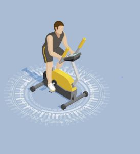 Illustration of man exercising on a stationary bike