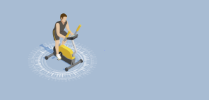 Illustration of man exercising on a stationary bike