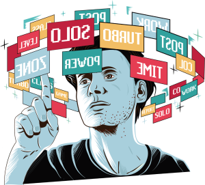Ilustration of Man selecting options on CicloZone, an indoor cycling app