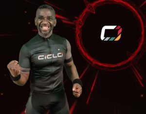 John Eni Kwesi, a trainer on Ciclozone, an indoor cycling app