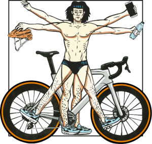 Illustration of Vitruvian Man holding cycling gear demostrating science behind CicloZone, an indoor cycling app