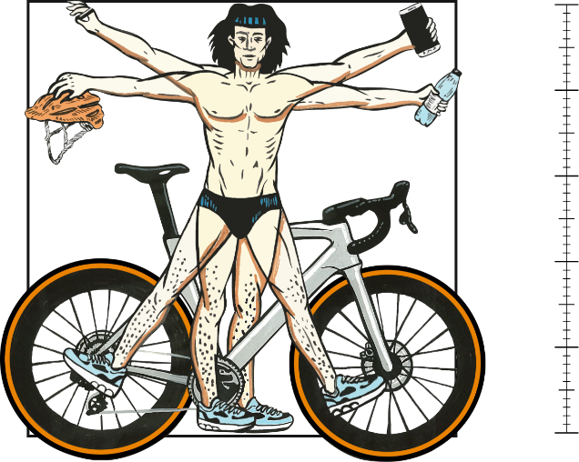 Illustration of Vitruvian Man holding cycling gear demostrating science behind CicloZone, an indoor cycling app